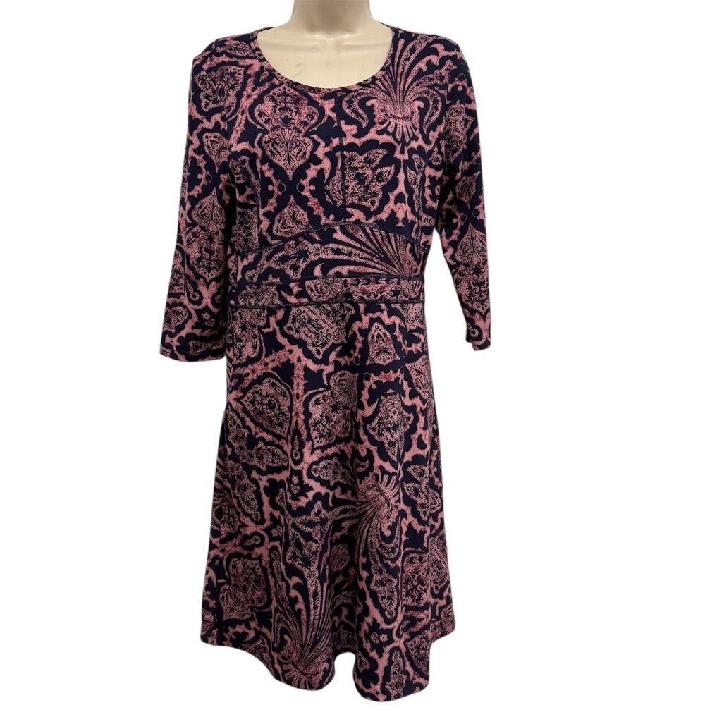 Title Nine Dream‎ Dress Sz S 3/4 Sleeve Rococo Print Paisley Fit & Flare